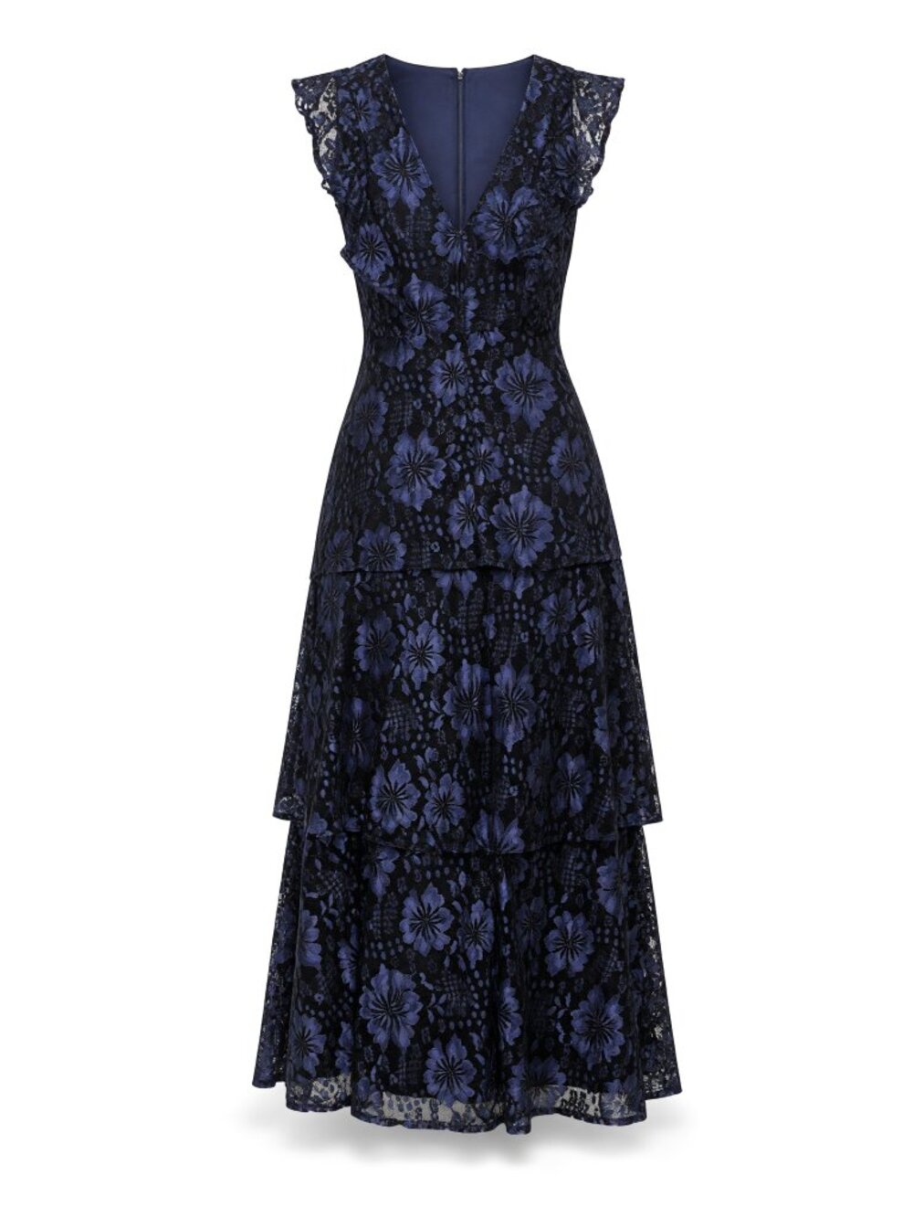 Lulus Molinetto Navy Blue Lace Ruffled Tiered Sleeveless Maxi Dress NWT - Picture 11 of 16